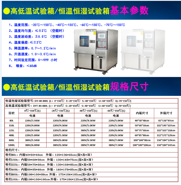 5高低溫試驗(yàn)箱恒溫恒濕試驗(yàn)箱基本參數(shù) 規(guī)格尺寸